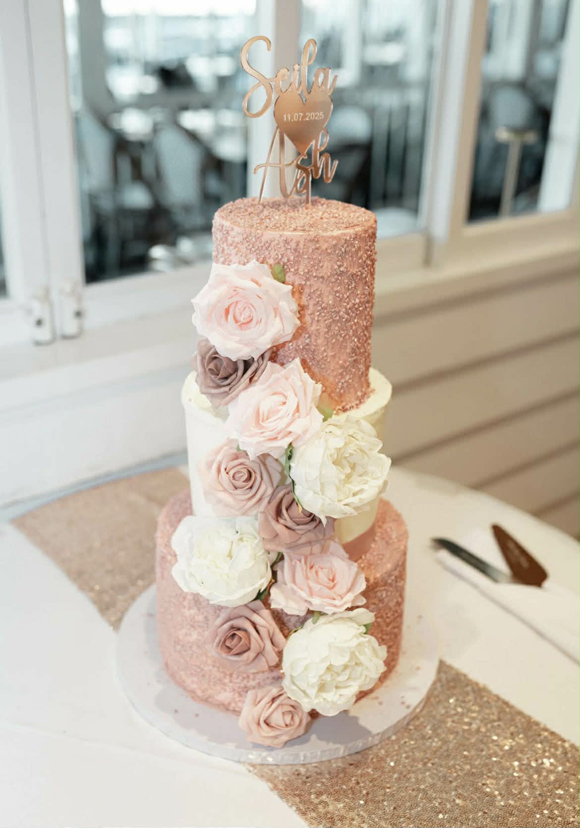 Rose Gold 3 tier wedding cake