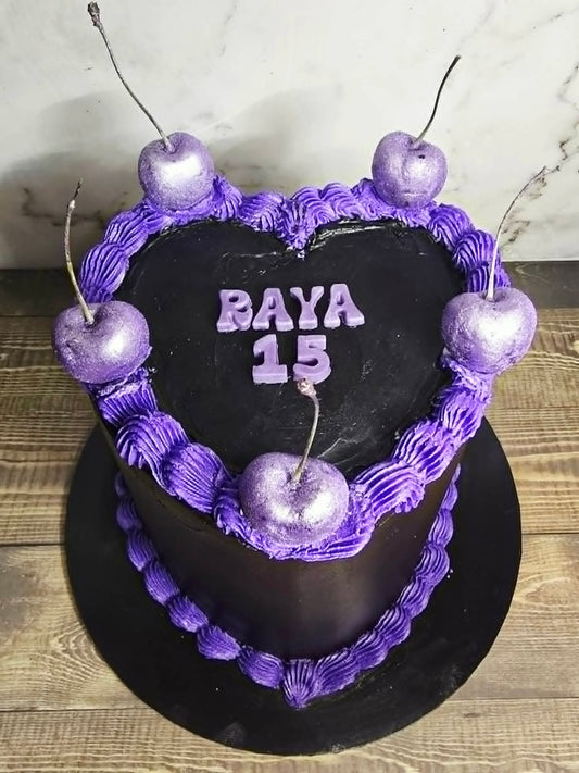 Black Heart Cake with Purple Trim
