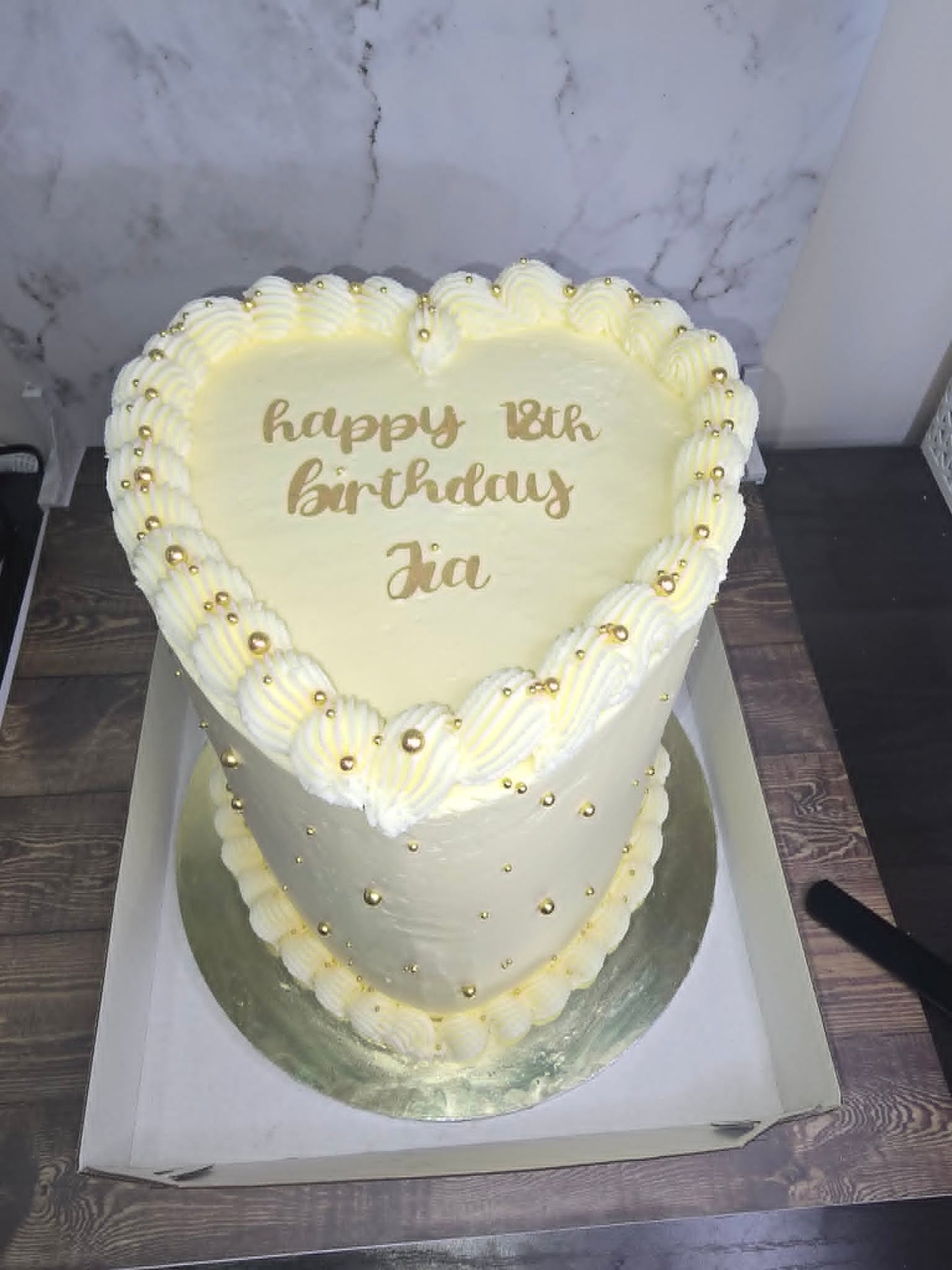 White and Gold Heart Cake